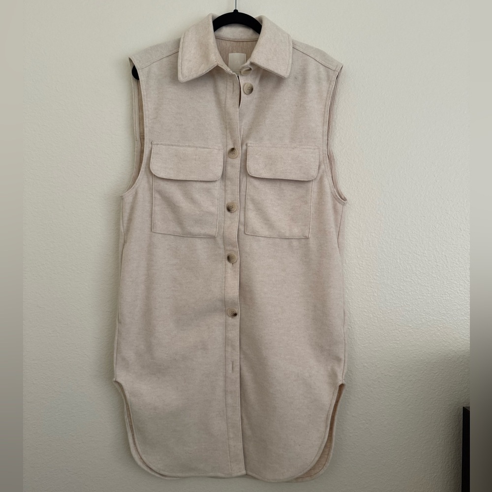 H&M Women Long Beige Vest with Pockets